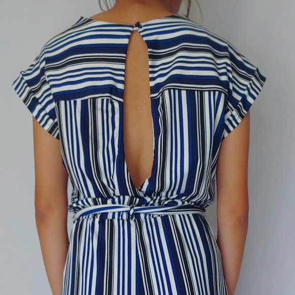 Sophia + Zeke Striped Navy Blue Jumpsuit  Size: S - Picture 3 of 11